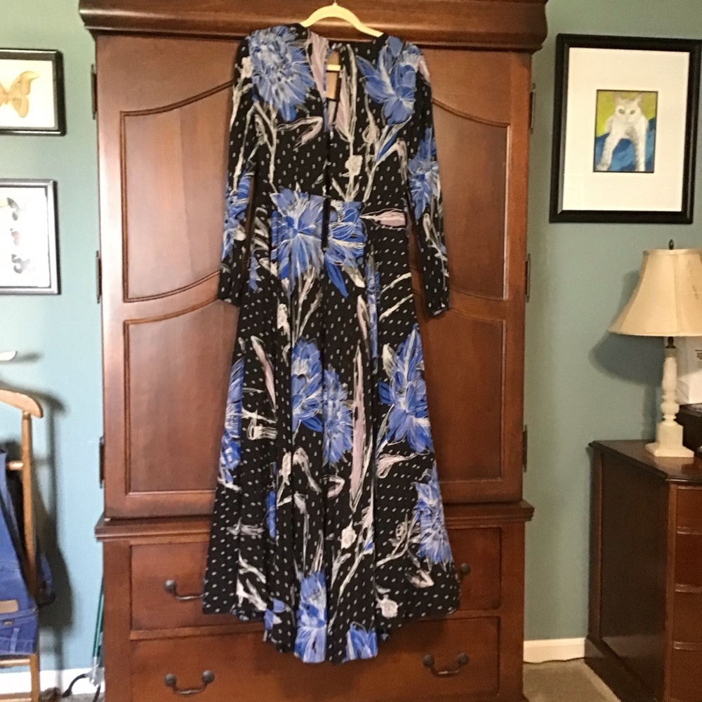 Free People Maxi Dress Blue and Black Floral